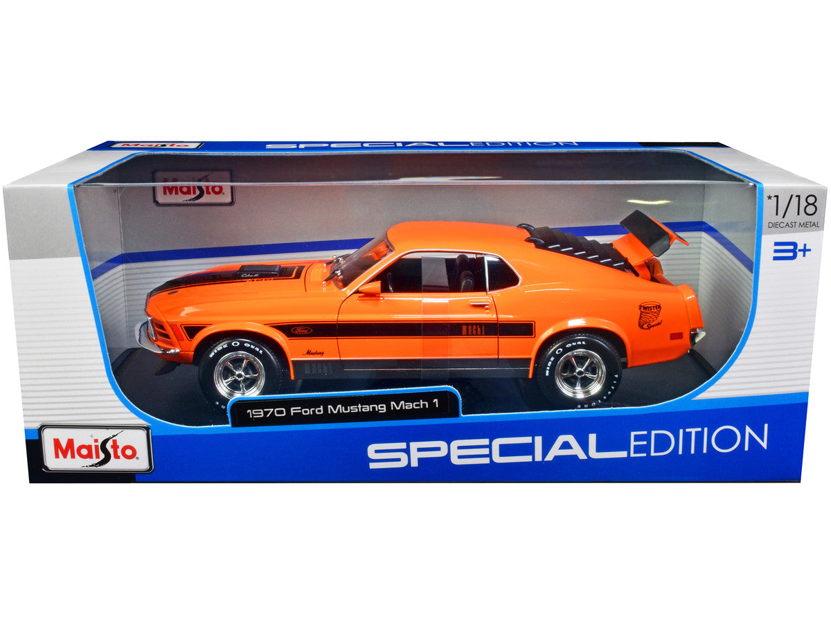 1970 Ford Mustang Mach 1 428 "Twister Special" Orange with Black Stripes "Special Edition" 1/18 Diecast Model Car by Maisto LuxuryLifeWay Online Store