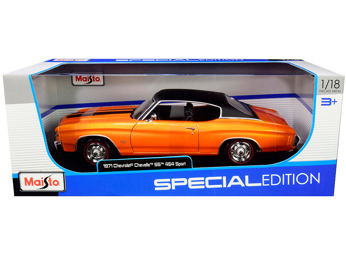 1971 Chevrolet Chevelle SS 454 Sport Orange Metallic with Black Top and Black Stripes 1/18 Diecast Model Car by Maisto LuxuryLifeWay Online Store