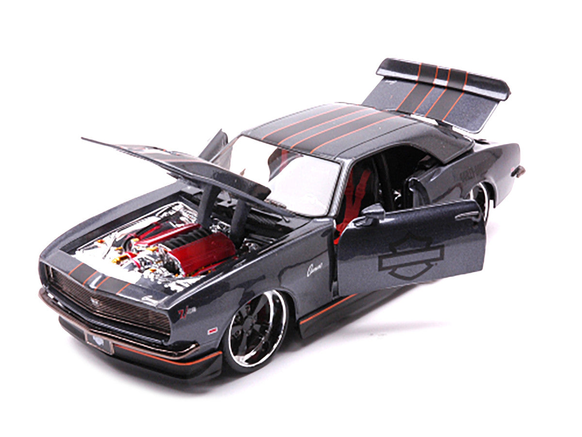 1968 Chevrolet Camaro Z/28 Dark Gray Metallic with Black and Orange Stripes "Harley Davidson" "H-D Custom" 1/24 Diecast Model Car by Maisto LuxuryLifeWay Online Store