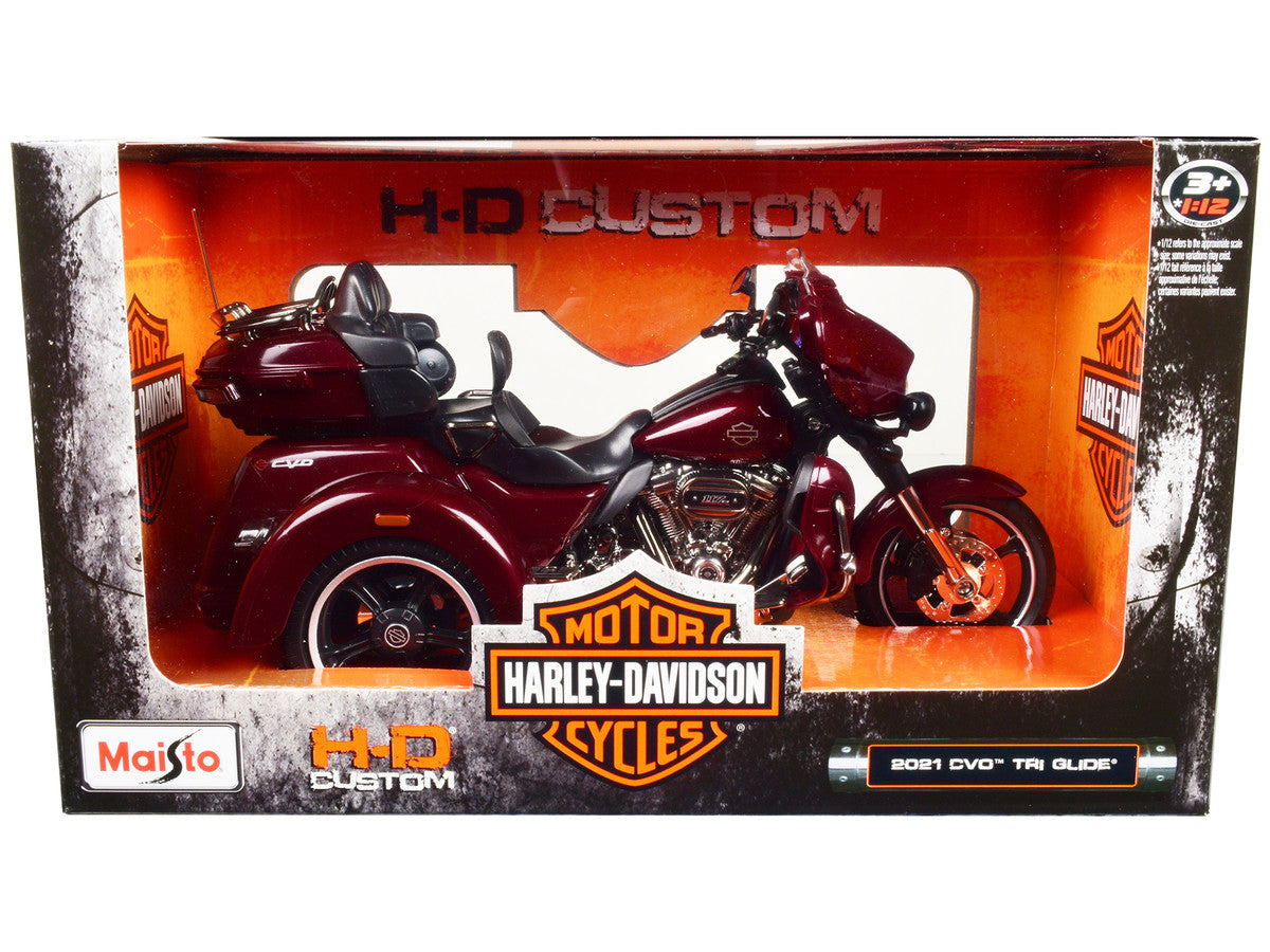 2021 Harley Davidson CVO Tri Glide Motorcycle Dark Red Metallic "H-D Custom" 1/12 Diecast Model Car by Maisto LuxuryLifeWay Online Store