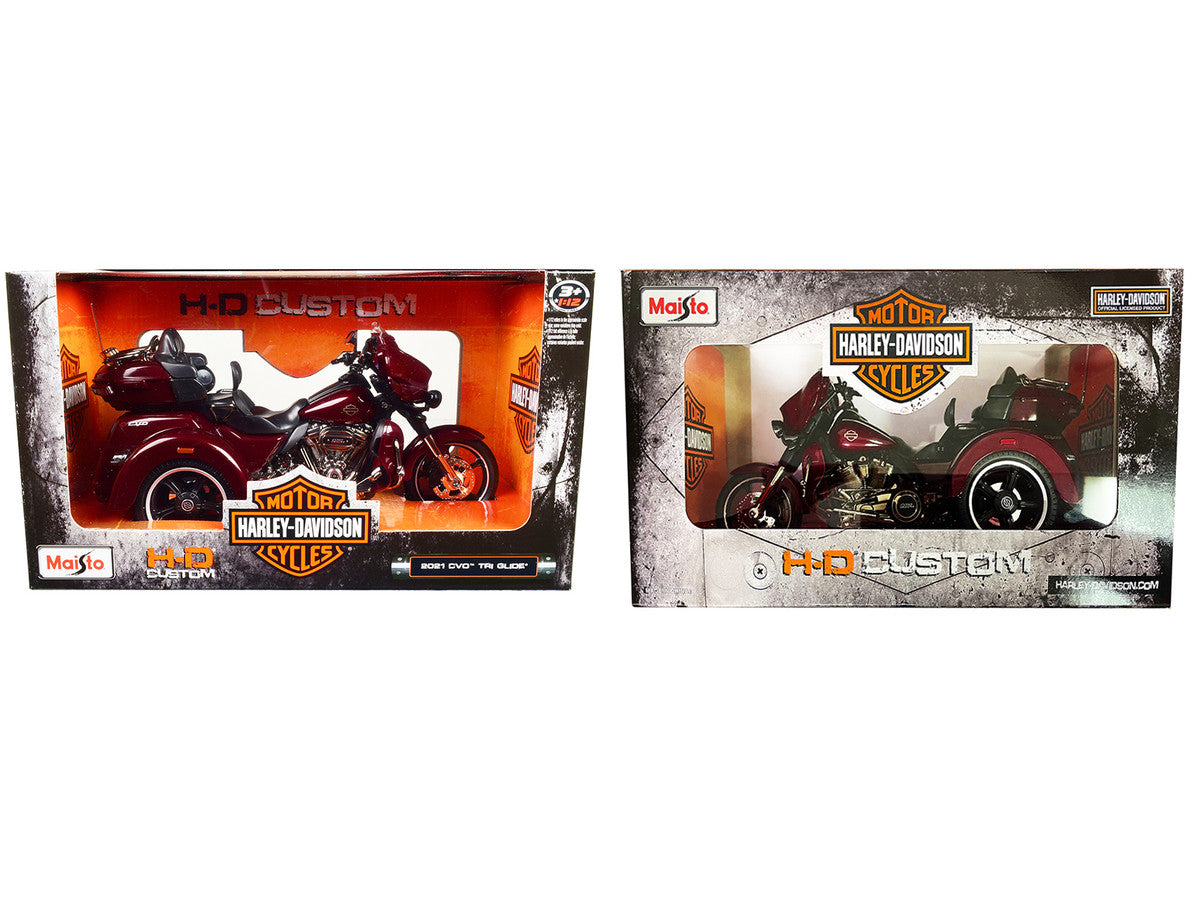 2021 Harley Davidson CVO Tri Glide Motorcycle Dark Red Metallic "H-D Custom" 1/12 Diecast Model Car by Maisto LuxuryLifeWay Online Store