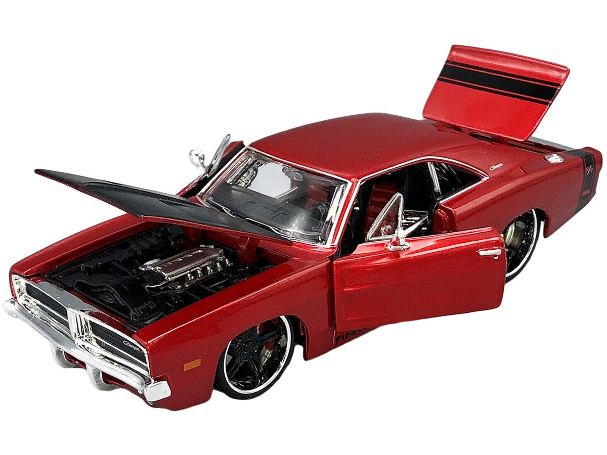 1969 Dodge Charger R/T Red Metallic with Black Hood and Black Stripes "Classic Muscle" 1/25 Diecast Model Car by Maisto LuxuryLifeWay Online Store