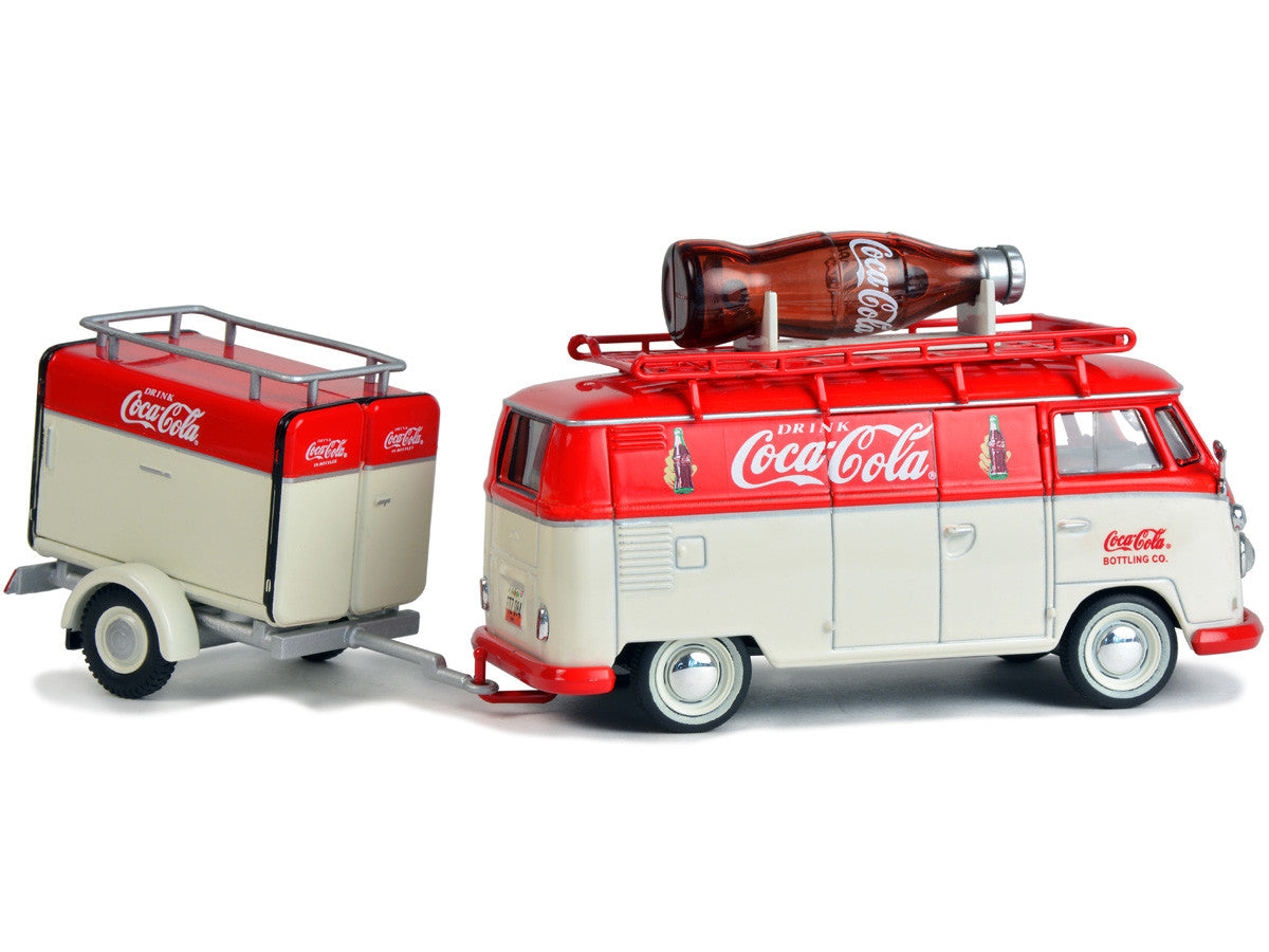 1960 Volkswagen T1 Kombi Van with Trailer Red and Cream "Coca Cola" 1/43 Diecast Model Car by Motorcity Classics LuxuryLifeWay Online Store