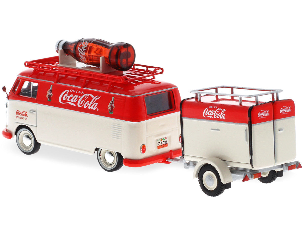 1960 Volkswagen T1 Kombi Van with Trailer Red and Cream "Coca Cola" 1/43 Diecast Model Car by Motorcity Classics LuxuryLifeWay Online Store