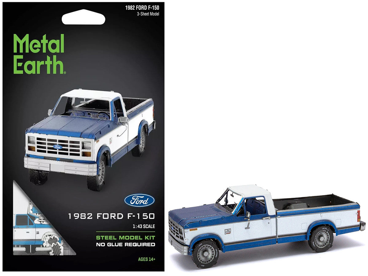 Model Kit 1982 Ford F-150 Pickup Truck Blue and White (Moderate Difficulty) Steel Model by Metal Earth LuxuryLifeWay Online Store