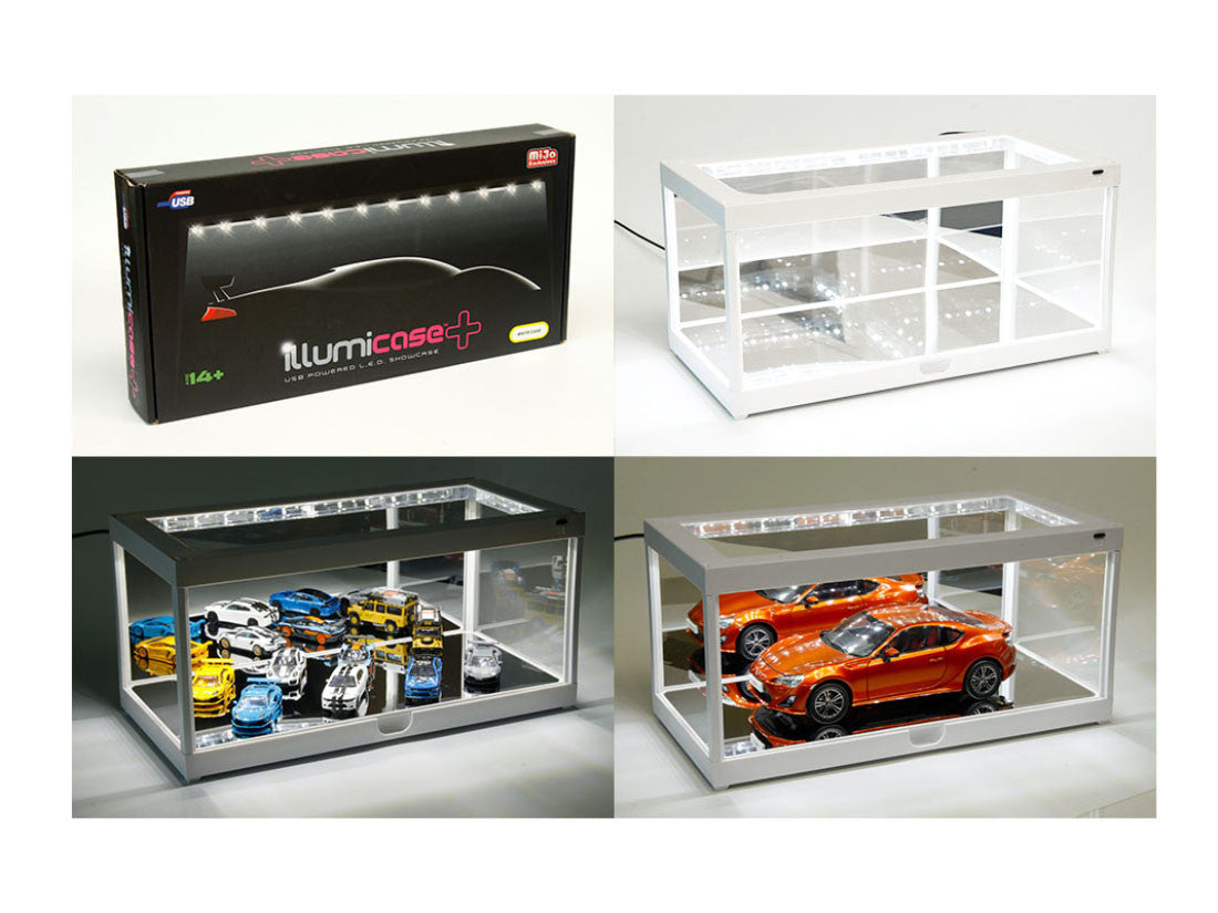 White Collectible Display Show Case Illumicase+ with LED Lights and Mirror Base and Back for 1/64 1/43 1/32 1/24 1/18 Scale Models by Illumibox LuxuryLifeWay Online Store