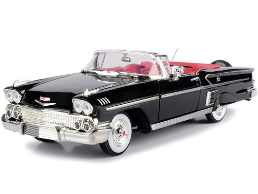 1958 Chevrolet Impala Convertible Black with Red Interior "Timeless Classics" 1/18  Diecast Model Car by Motormax LuxuryLifeWay Online Store