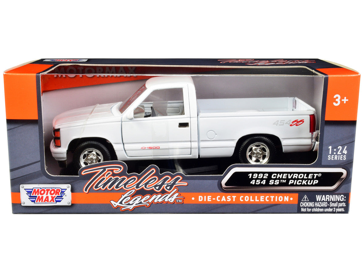 1992 Chevrolet 454 SS Pickup Truck White 1/24 Diecast Model Car by Motormax LuxuryLifeWay Online Store