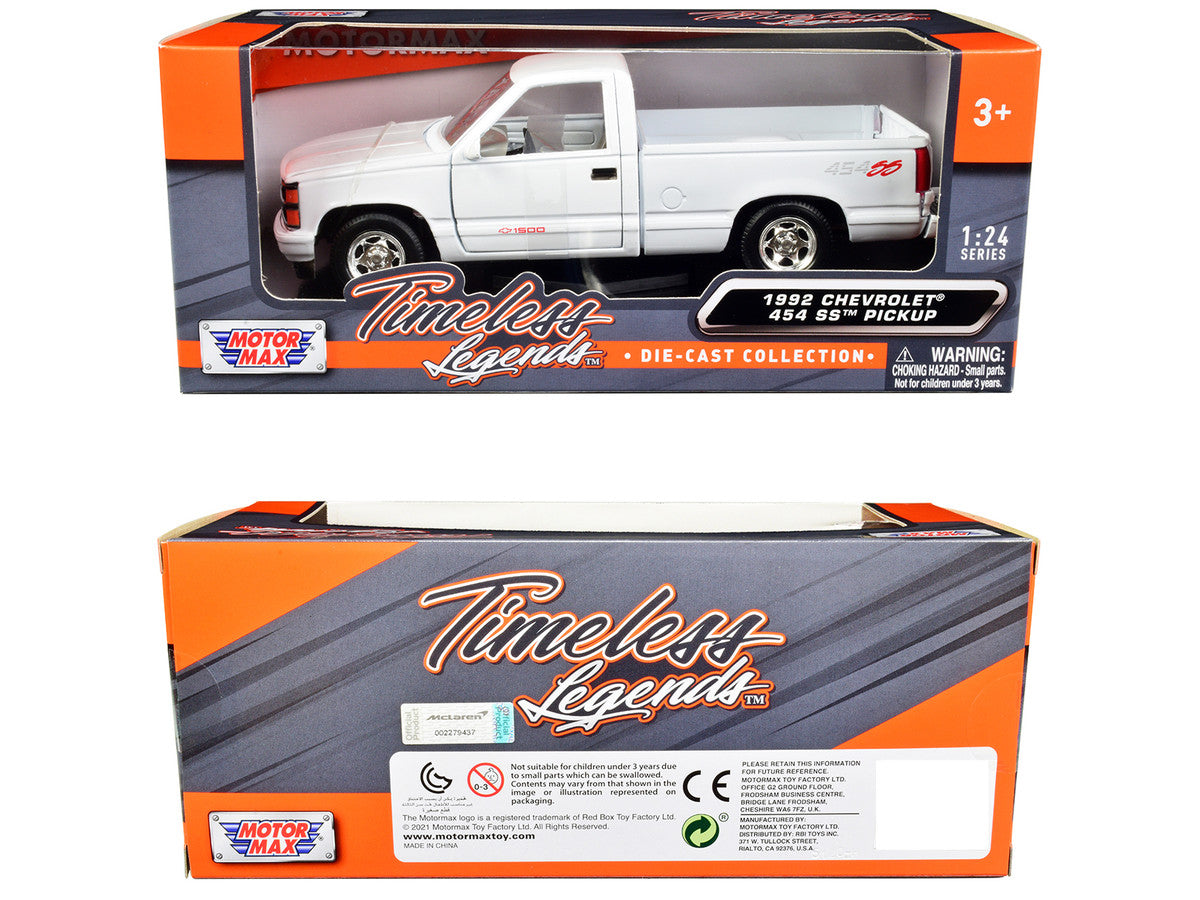 1992 Chevrolet 454 SS Pickup Truck White 1/24 Diecast Model Car by Motormax LuxuryLifeWay Online Store