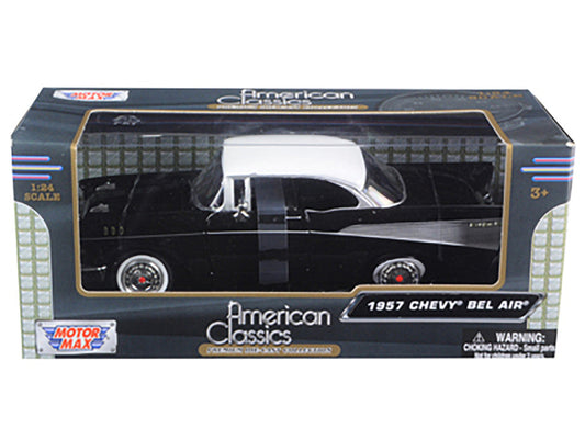 1957 Chevrolet Bel Air Black with White Top 1/24 Diecast Model Car by Motormax LuxuryLifeWay Online Store
