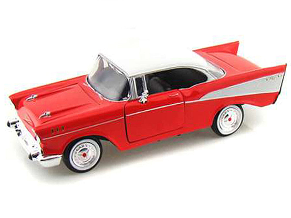 1957 Chevrolet Bel Air Red with White Top 1/24 Diecast Model Car by Motormax LuxuryLifeWay Online Store