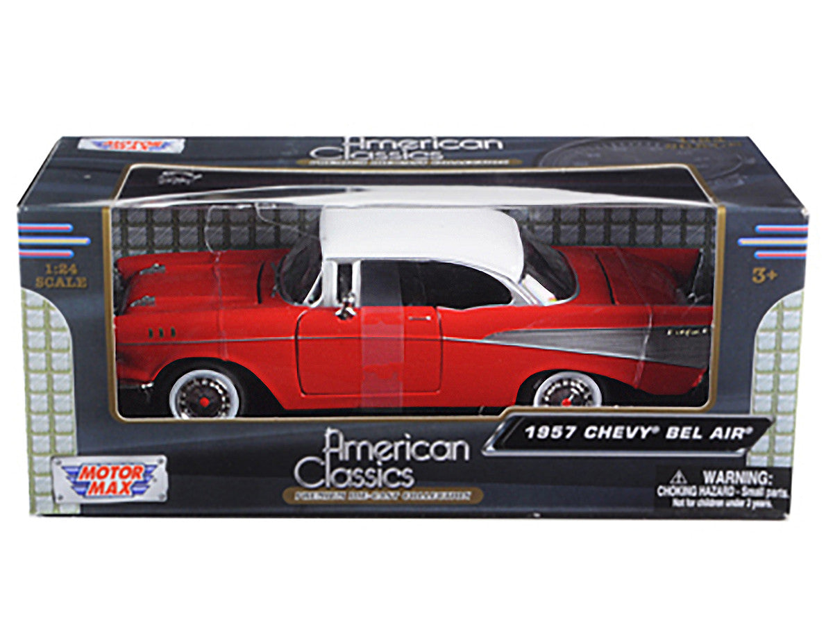 1957 Chevrolet Bel Air Red with White Top 1/24 Diecast Model Car by Motormax LuxuryLifeWay Online Store