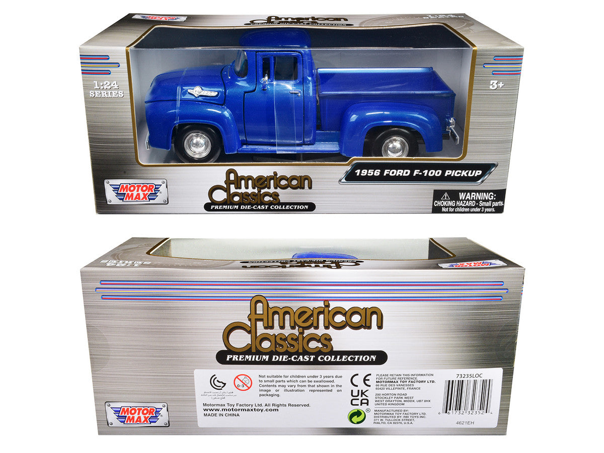 1956 Ford F-100 Pickup Truck Blue Metallic "American Classics" Series 1/24 Diecast Model Car by Motormax LuxuryLifeWay Online Store