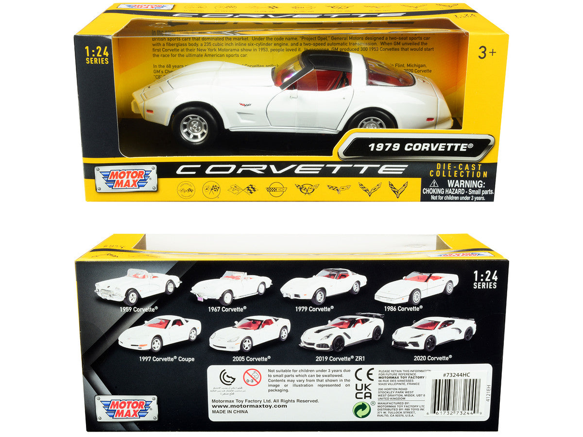 1979 Chevrolet Corvette C3 White with Black Top and Red Interior "History of Corvette" Series 1/24 Diecast Model Car by Motormax LuxuryLifeWay Online Store