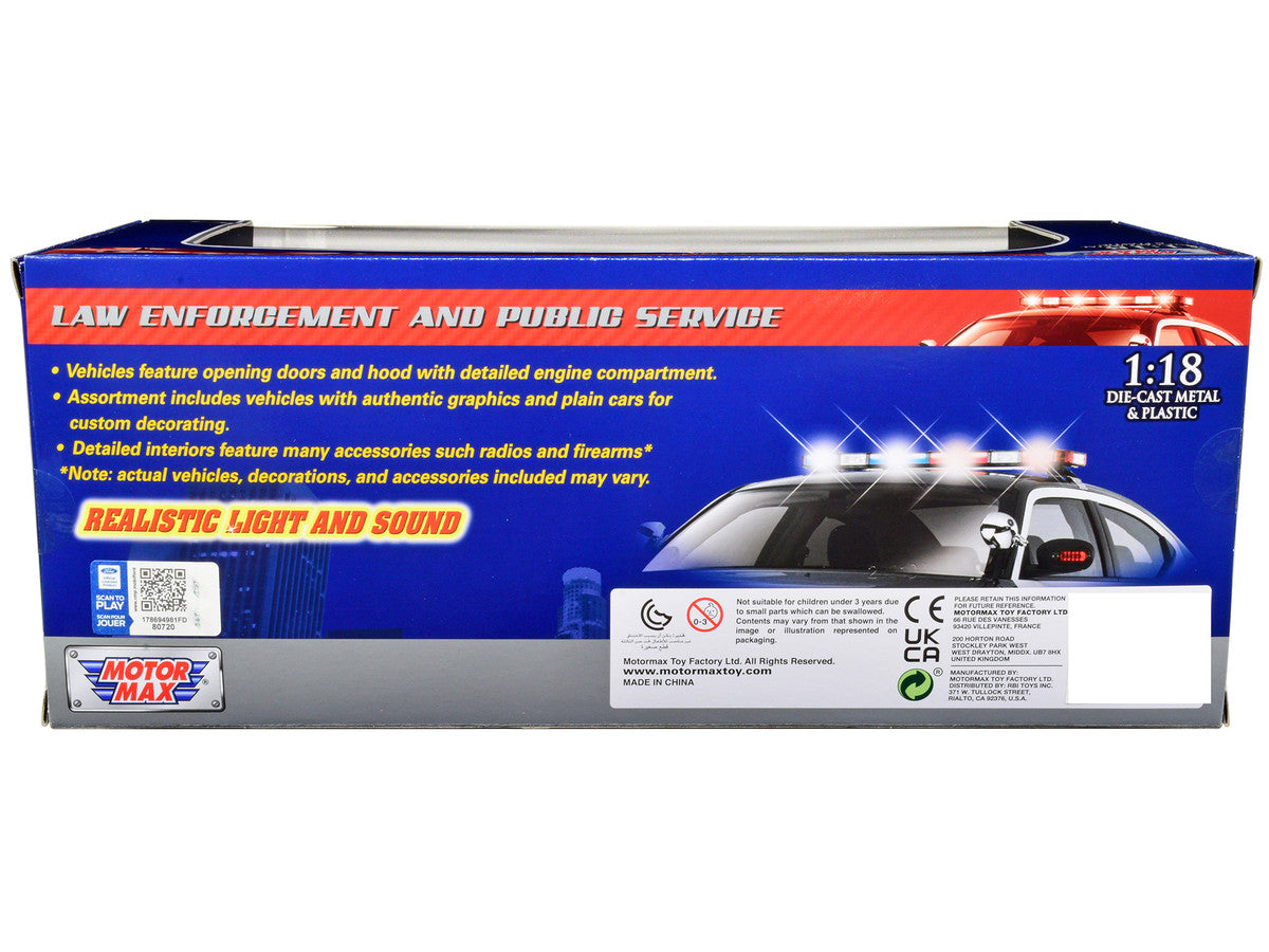 2015 Ford Police Interceptor Utility White with Flashing Light Bar and Front and Rear Lights and 2 Sounds 1/18 Diecast Model Car by Motormax LuxuryLifeWay Online Store
