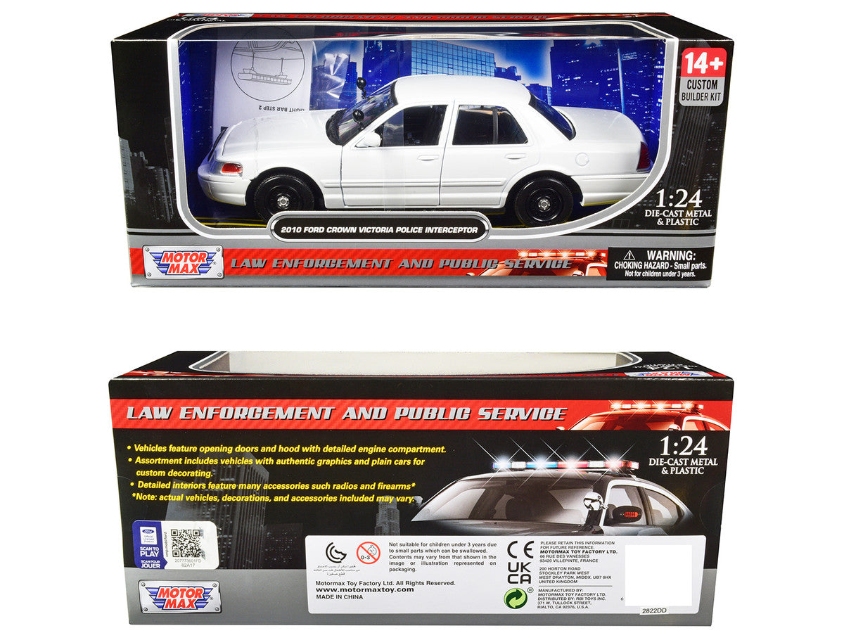 2010 Ford Crown Victoria Police Interceptor Unmarked White "Custom Builder's Kit" Series 1/24 Diecast Model Car by Motormax LuxuryLifeWay Online Store
