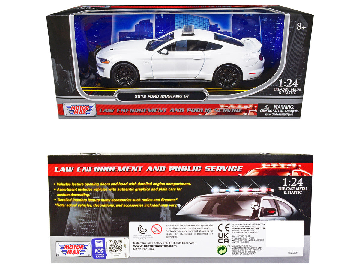 2018 Ford Mustang GT Police Car Unmarked Plain White "Law Enforcement and Public Service" Series 1/24 Diecast Model Car by Motormax LuxuryLifeWay Online Store