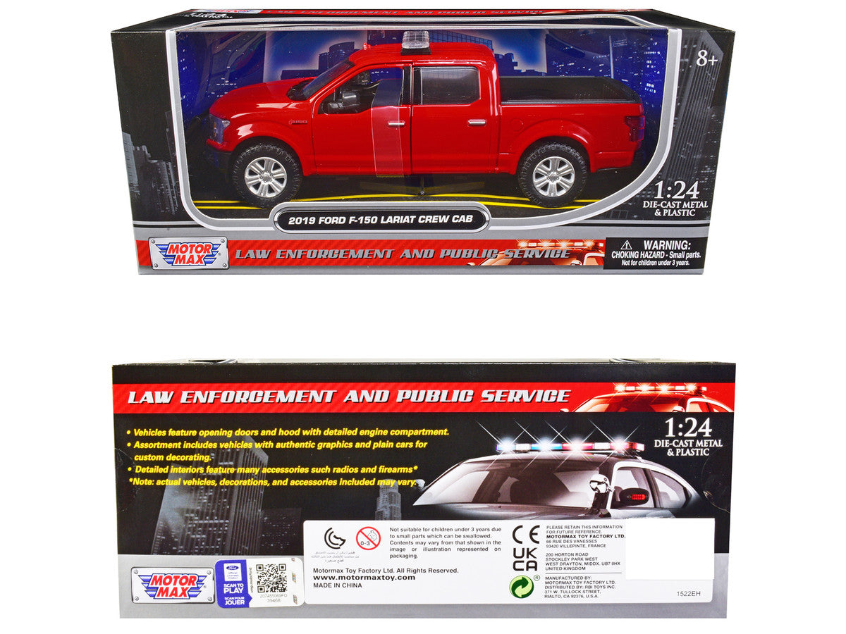 2019 Ford F-150 Lariat Crew Cab Pickup Truck Unmarked Fire Department Red "Law Enforcement and Public Service" Series 1/24 Diecast Model Car by Motormax LuxuryLifeWay Online Store