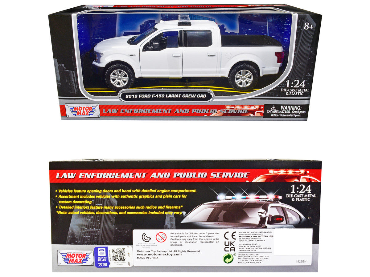 2019 Ford F-150 Lariat Crew Cab Pickup Truck Unmarked Plain White "Law Enforcement and Public Service" Series 1/24 Diecast Model Car by Motormax LuxuryLifeWay Online Store