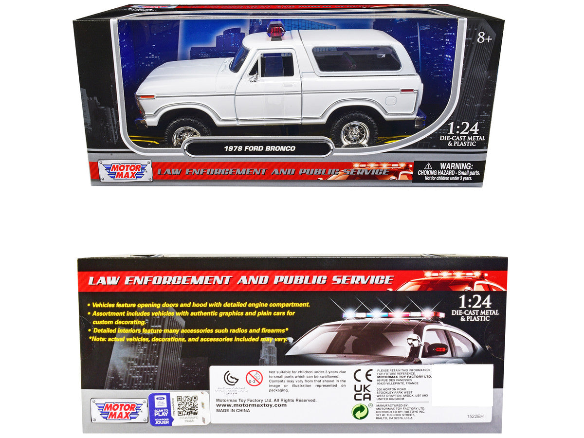 1978 Ford Bronco Police Car Unmarked White "Law Enforcement and Public Service" Series 1/24 Diecast Model Car by Motormax LuxuryLifeWay Online Store