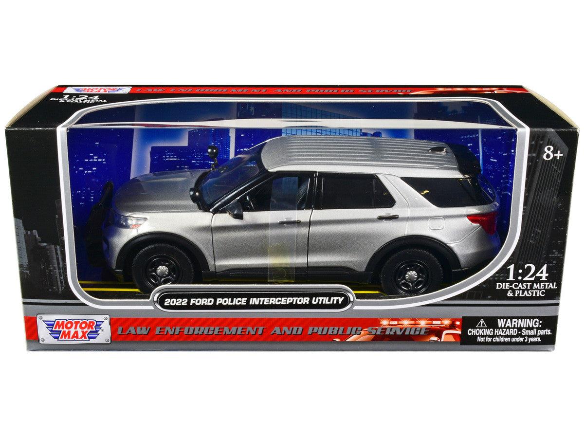 2022 Ford Police Interceptor Utility Unmarked Slick-Top Silver 1/24 Diecast Model Car by Motormax LuxuryLifeWay Online Store