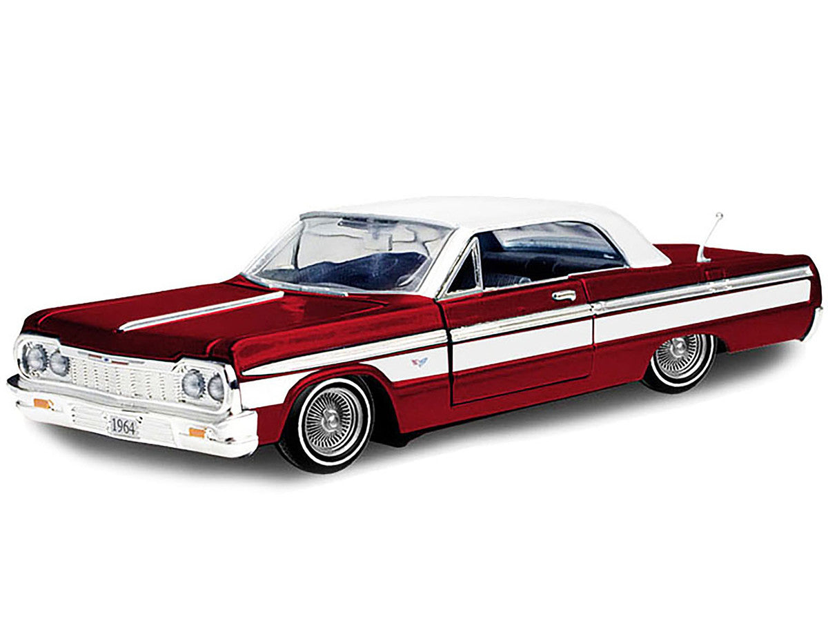 1964 Chevrolet Impala Lowrider Hard Top Candy Red Metallic with White Top "Get Low" Series 1/24 Diecast Model Car by Motormax LuxuryLifeWay Online Store