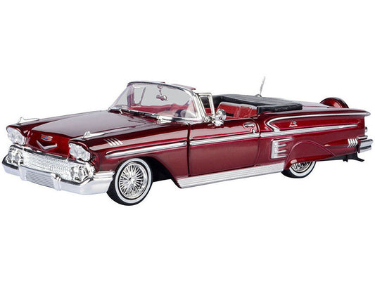 1958 Chevrolet Impala Convertible Lowrider Dark Red Metallic with Red Interior "Get Low" Series 1/24 Diecast Model Car by Motormax LuxuryLifeWay Online Store