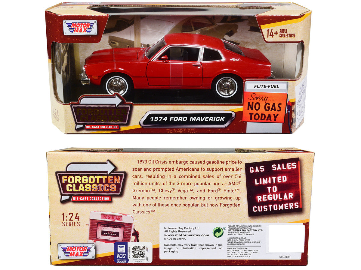 1974 Ford Maverick Red "Forgotten Classics" Series 1/24 Diecast Model Car by Motormax LuxuryLifeWay Online Store