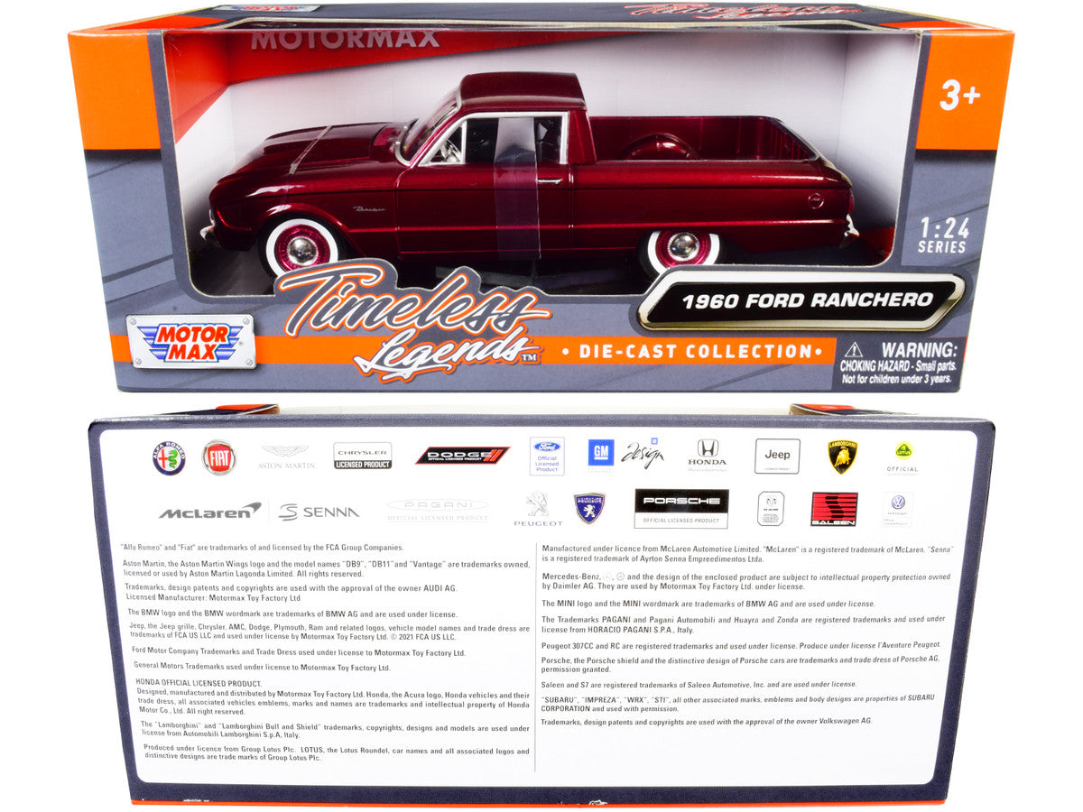 1960 Ford Ranchero Pickup Burgundy Metallic 1/24 Diecast Model Car by Motormax LuxuryLifeWay Online Store