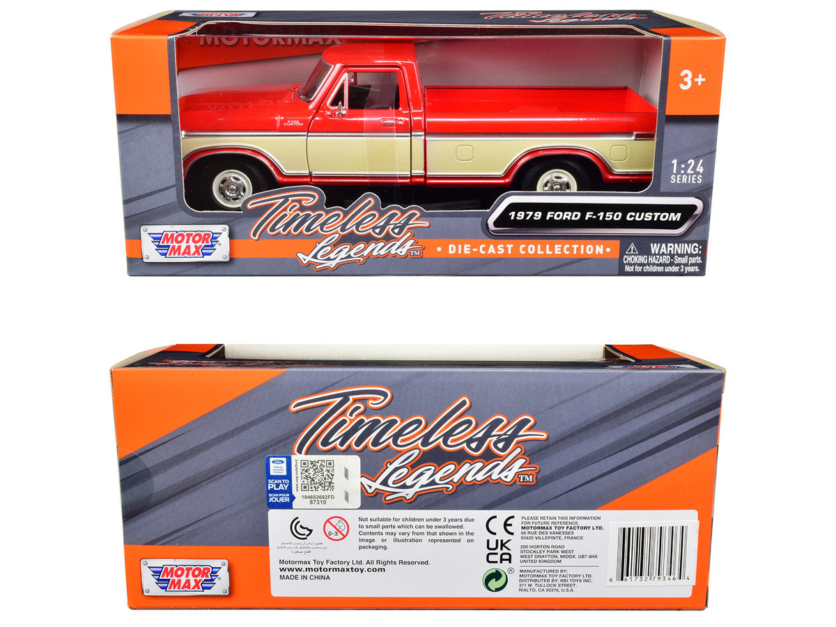 1979 Ford F-150 Pickup Truck Red and Cream 1/24 Diecast Model Car by Motormax LuxuryLifeWay Online Store