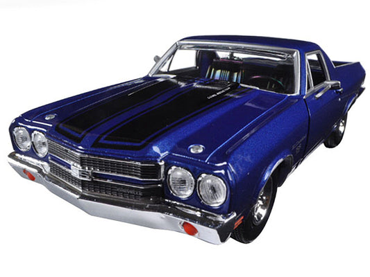 1970 Chevrolet El Camino SS 396 Dark Blue Metallic with Black Stripes 1/24 Diecast Model Car by Motormax LuxuryLifeWay Online Store