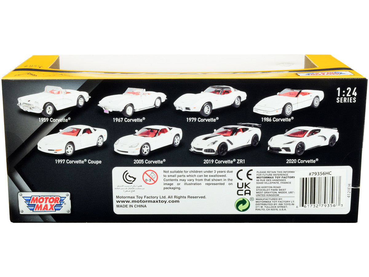 2019 Chevrolet Corvette C7 ZR1 White and Black with Red Interior "History of Corvette" Series 1/24 Diecast Model Car by Motormax LuxuryLifeWay Online Store
