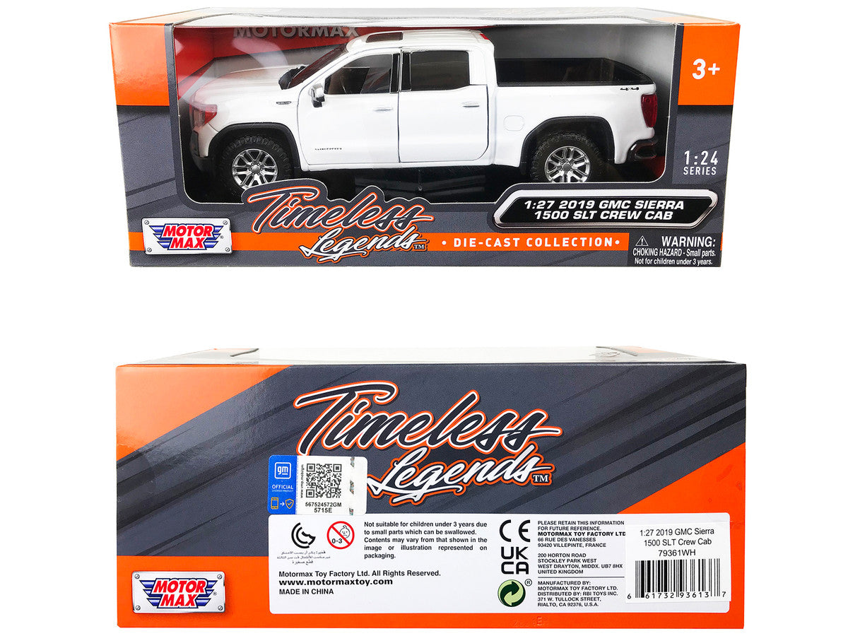 2019 GMC Sierra 1500 SLT Crew Cab 4x4 Pickup Truck with Sunroof White "Timeless Legends" Series 1/24-1/27 Diecast Model Car by Motormax LuxuryLifeWay Online Store