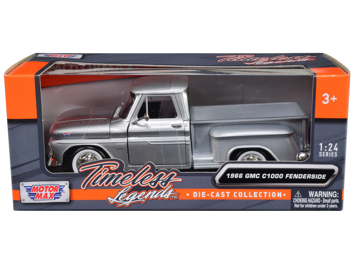 1966 GMC C1000 Fenderside Pickup Truck Silver Metallic "Timeless Legends" Series 1/24 Diecast Model Car by Motormax LuxuryLifeWay Online Store