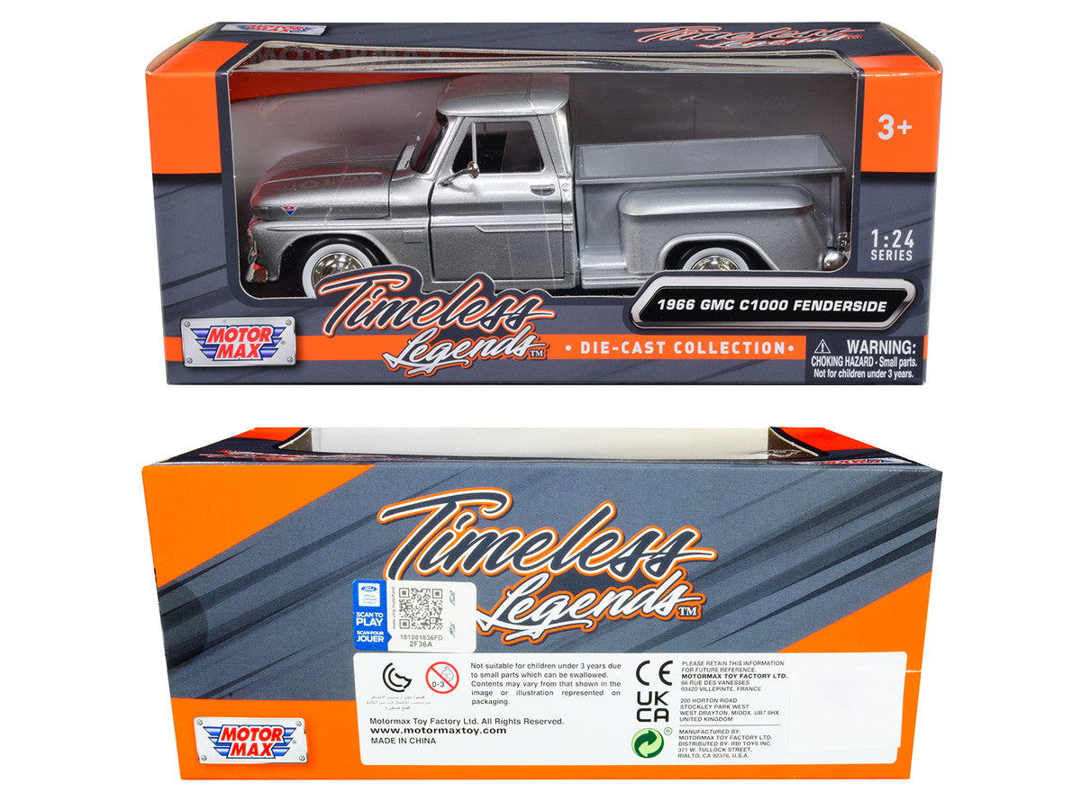 1966 GMC C1000 Fenderside Pickup Truck Silver Metallic "Timeless Legends" Series 1/24 Diecast Model Car by Motormax LuxuryLifeWay Online Store