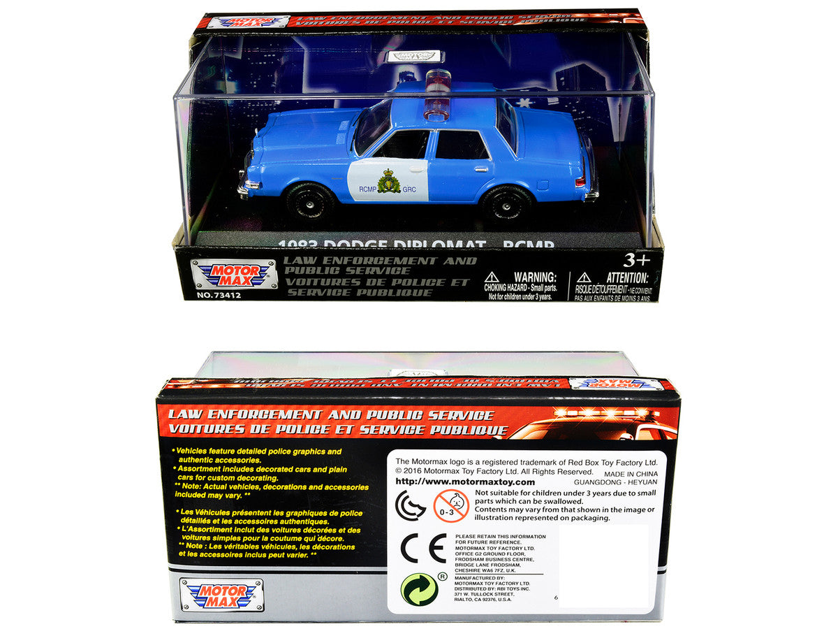 1983 Dodge Diplomat "Royal Canadian Mounted Police" (RCMP) Light Blue and White 1/43 Diecast Model Car by Motormax LuxuryLifeWay Online Store