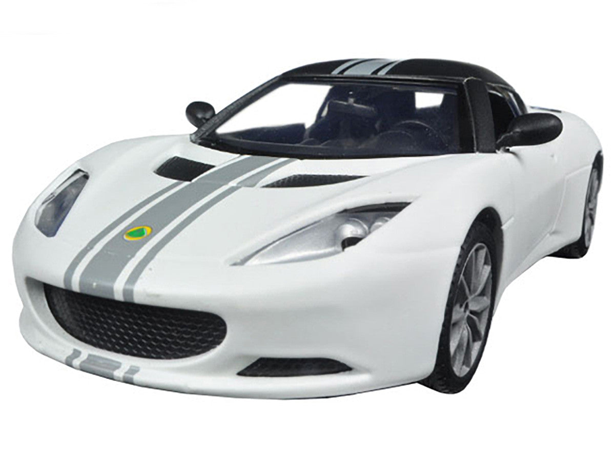 Lotus Evora S Matt White with Black Top and Gray Stripes "Satin Paint" Series 1/24 Diecast Model Car by Motormax LuxuryLifeWay Online Store
