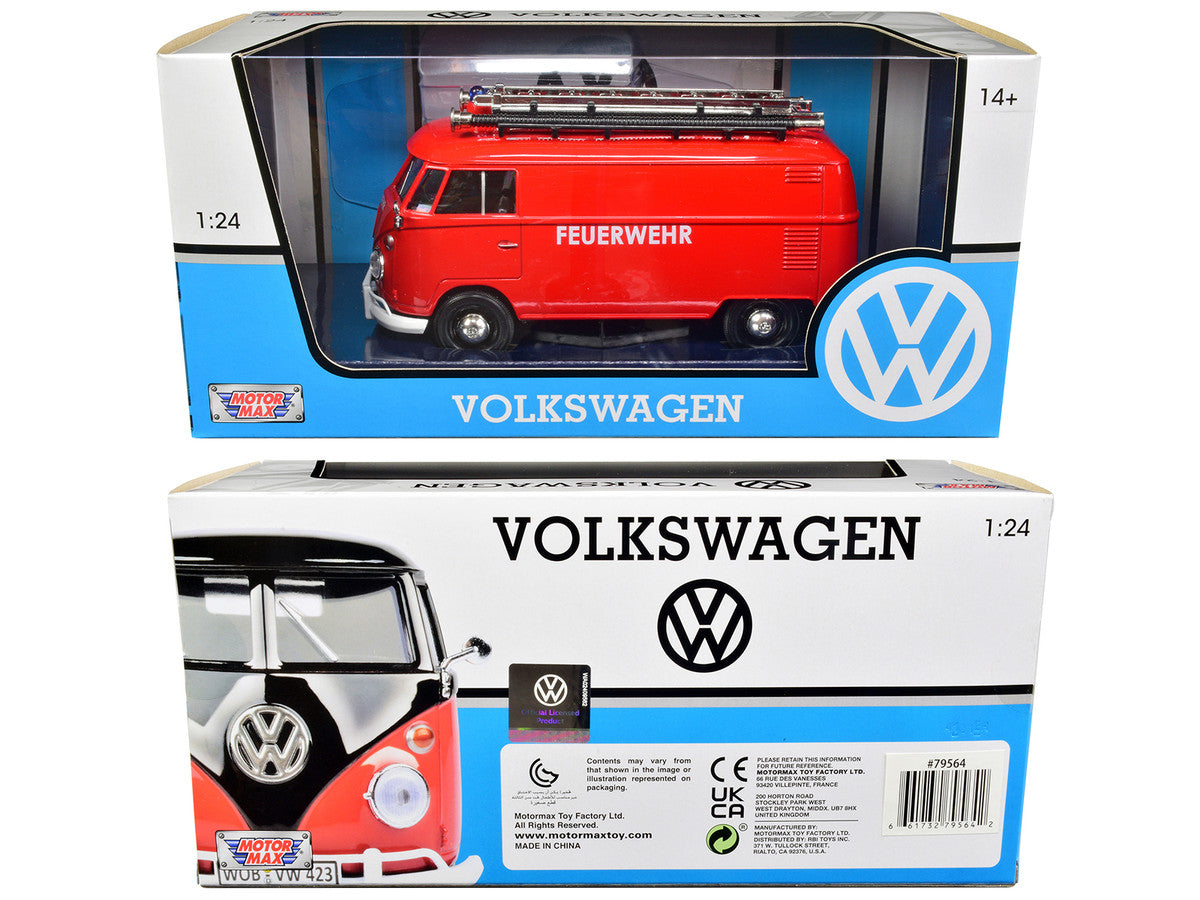 Volkswagen Type 2 (T1) Fire Van "Feuerwehr" Red 1/24 Diecast Model Car by Motormax LuxuryLifeWay Online Store