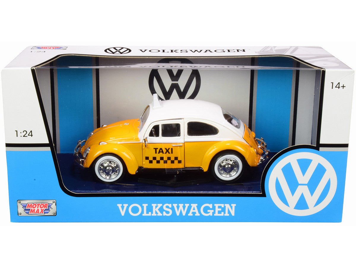 1966 Volkswagen Beetle "Taxi" Yellow with White Top 1/24 Diecast Model Car by Motormax LuxuryLifeWay Online Store