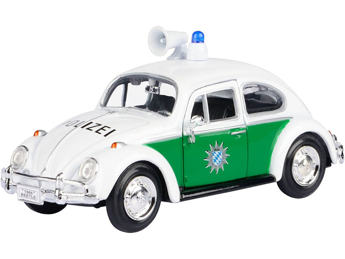 1966 Volkswagen Beetle German Police Car White and Green 1/24 Diecast Model Car by Motormax LuxuryLifeWay Online Store