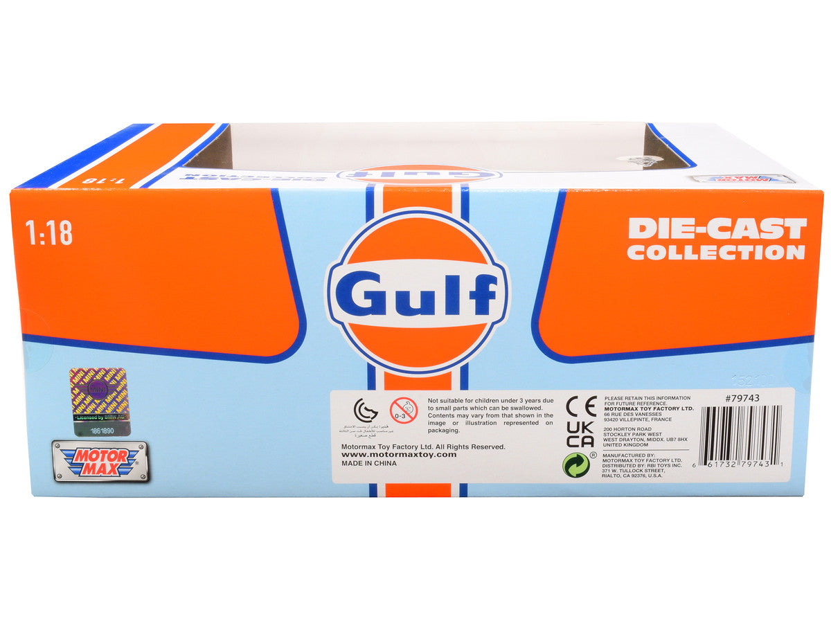 1961-1967 Morris Mini Cooper RHD (Right Hand Drive) #6 "Gulf Oil" Light Blue with Orange Stripes and Checkered Top "City Classics" Series 1/18 Diecast Model Car by Motormax LuxuryLifeWay Online Store