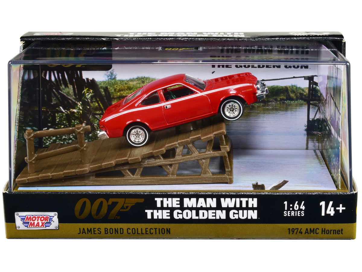 1974 AMC Hornet Red with White Stripes James Bond 007 "The Man with the Golden Gun" (1974) Movie with Display 1/64 Diecast Model Car by Motormax LuxuryLifeWay Online Store