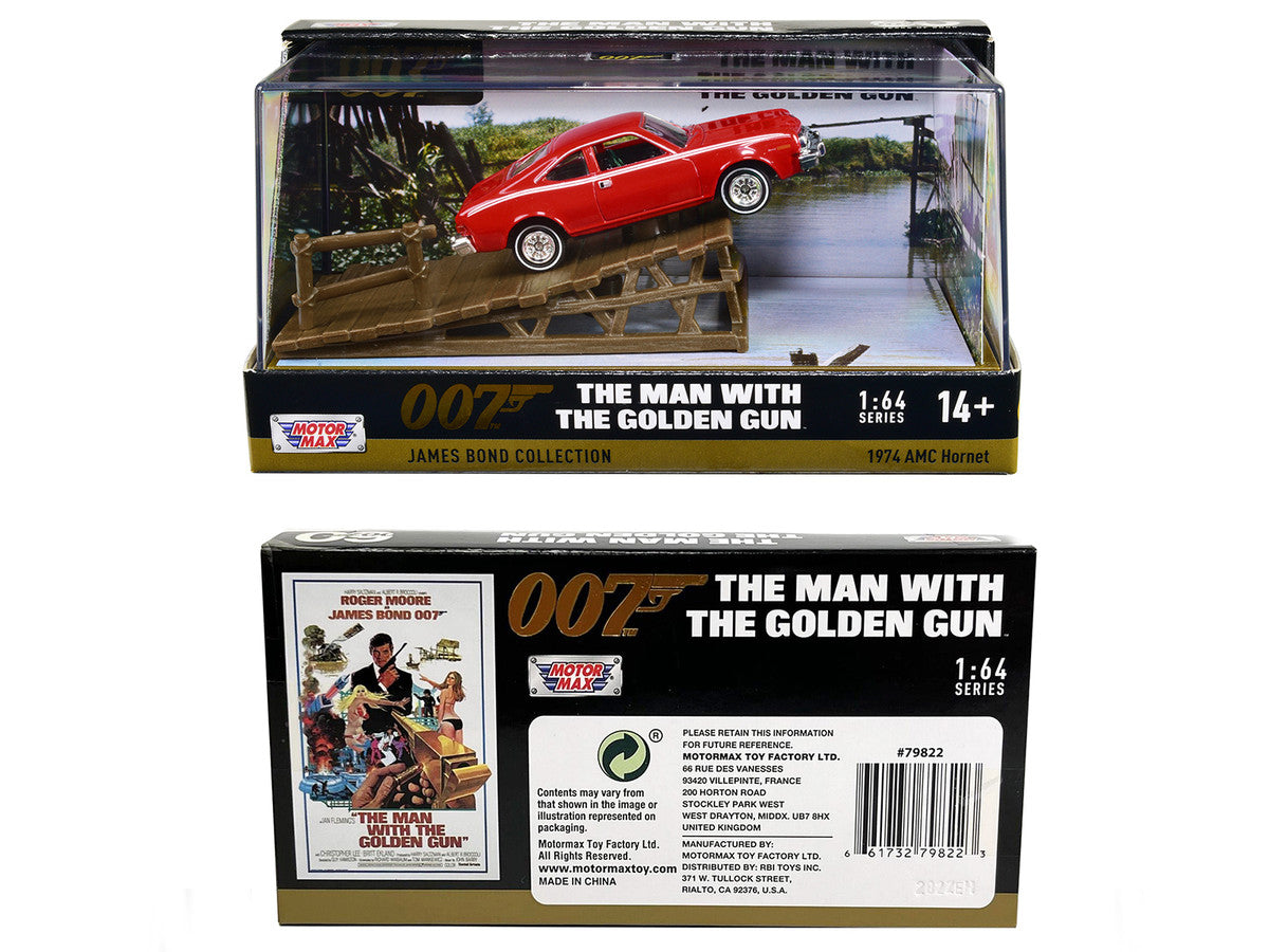 1974 AMC Hornet Red with White Stripes James Bond 007 "The Man with the Golden Gun" (1974) Movie with Display 1/64 Diecast Model Car by Motormax LuxuryLifeWay Online Store