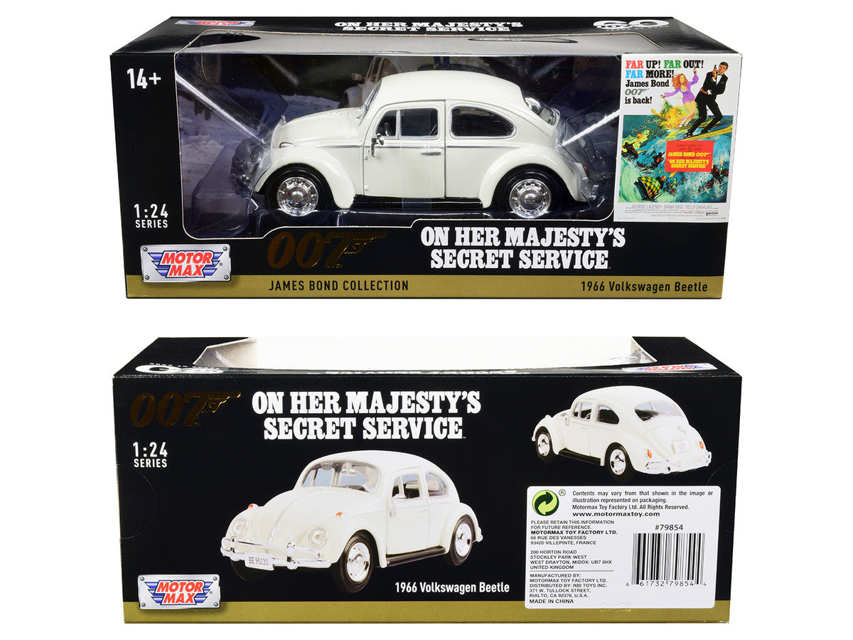 1966 Volkswagen Beetle White James Bond 007 "On Her Majesty's Secret Service" (1969) Movie "James Bond Collection" Series 1/24 Diecast Model Car by Motormax LuxuryLifeWay Online Store