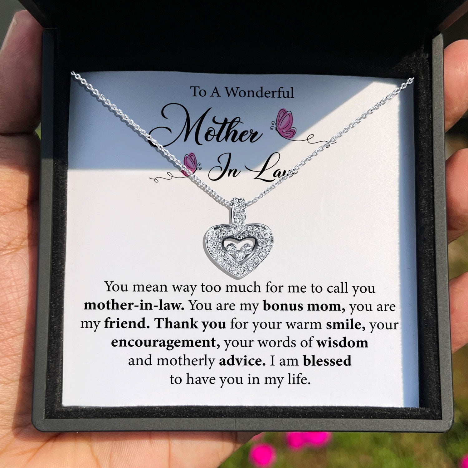 To My Wonderful Mother-in-Law - Thank You For Your Warm Smile - Tryndi Floating Heart Necklace LuxuryLifeWay Online Store