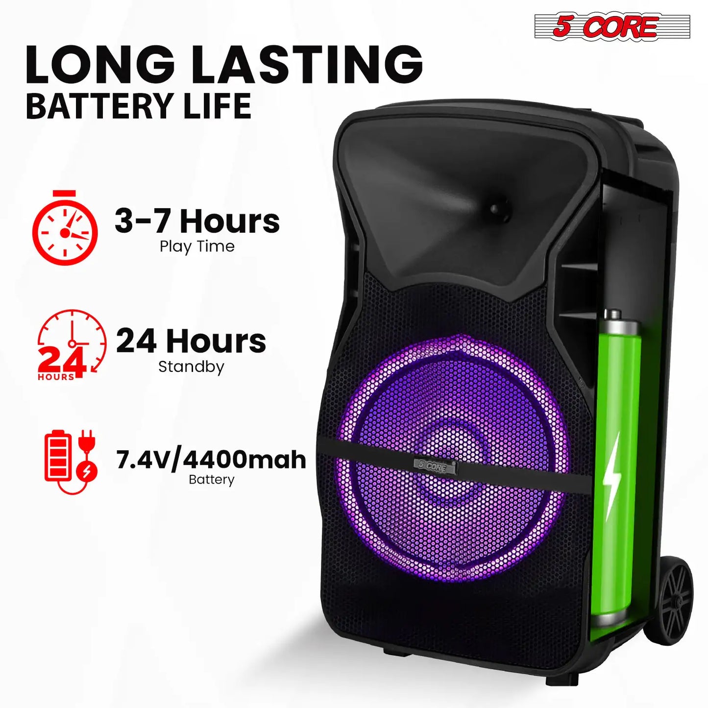 5Core15 inch PA Portable Bluetooth Party Speaker Karaoke Boombox + 2 Wireless Mics