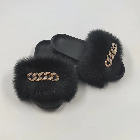 Plush Imitation Fox Fur Flip Flops Fashion Slippers