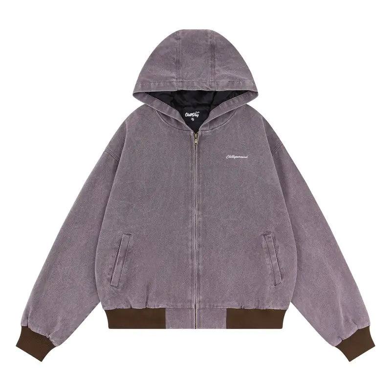Retro Hooded Jacket with Washed and Worn Finish