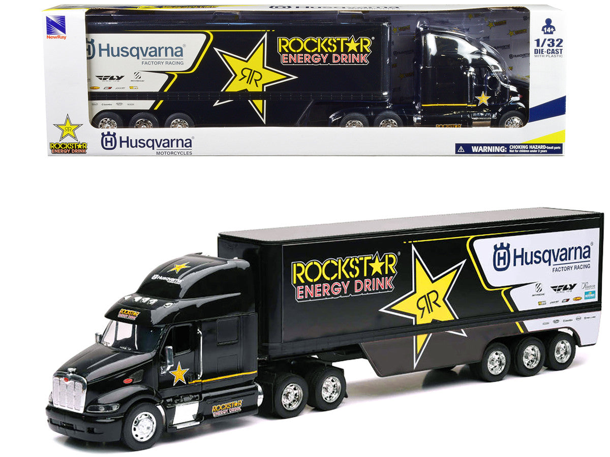 Peterbilt 387 Semi-Truck Black "Rockstar Energy Drink - Husqvarna Factory Racing" 1/32 Diecast Model by New Ray LuxuryLifeWay Online Store
