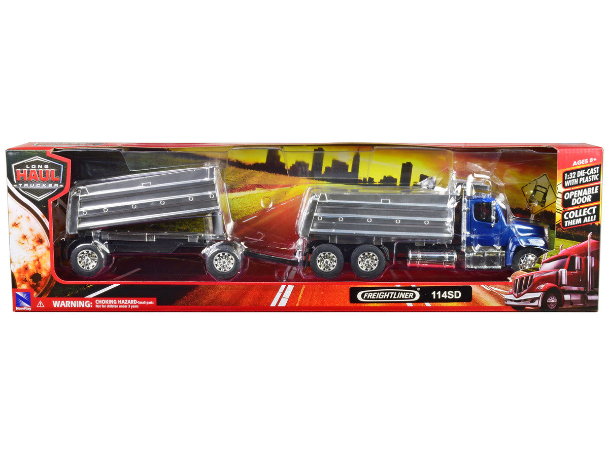 Freightliner 114SD Dump Truck with Twin Dump Body Blue "Long Haul Trucker" Series 1/32 Diecast Model by New Ray LuxuryLifeWay Online Store